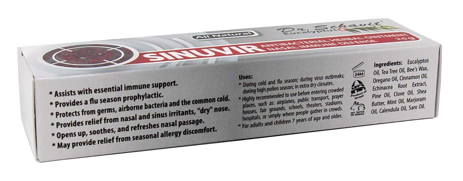 DR. SCHAVIT Eucalyptus+ SINUVIR - Herbal Nasal Ointment for Immune Defense. Natural Moisturizer Balm for Relief from Sore Dry No