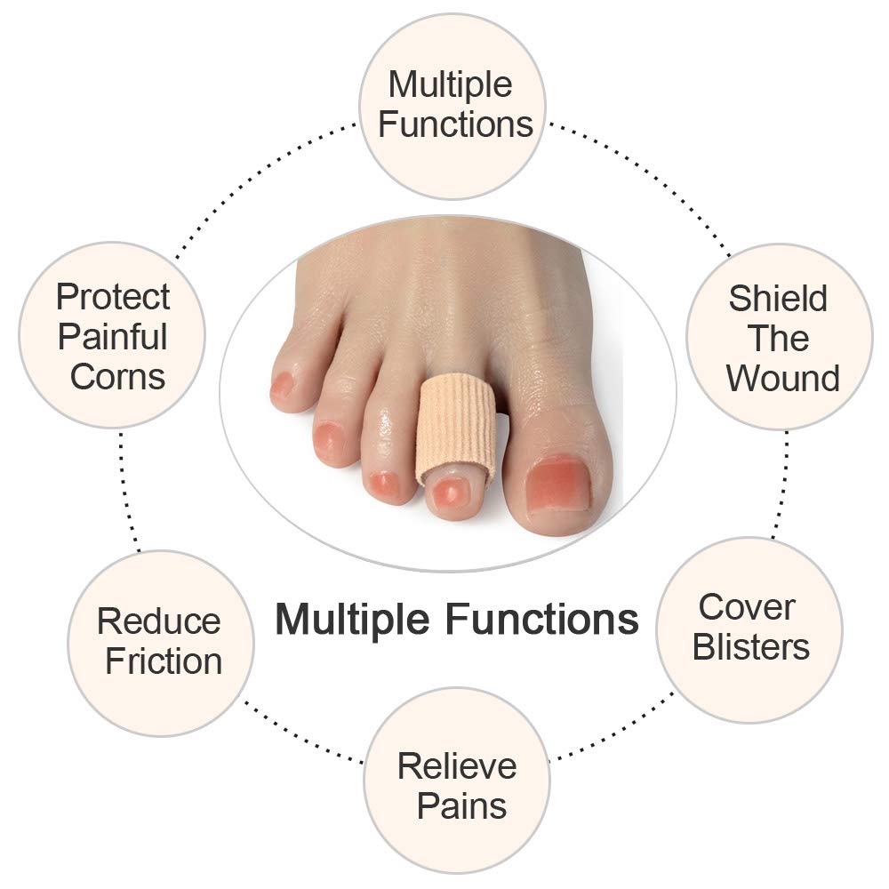 Cuttable Toe Tubes Sleeves 5 Pack, Made of Elastic Fabric Lined with Silicone Gel. Toe Sleeve Protectors Relief Toe Pressure Pai