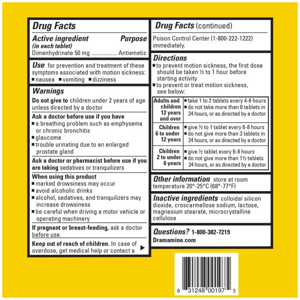 Dramamine Motion Sickness Relief, Original Formula, 36 Count (Pack of 2)