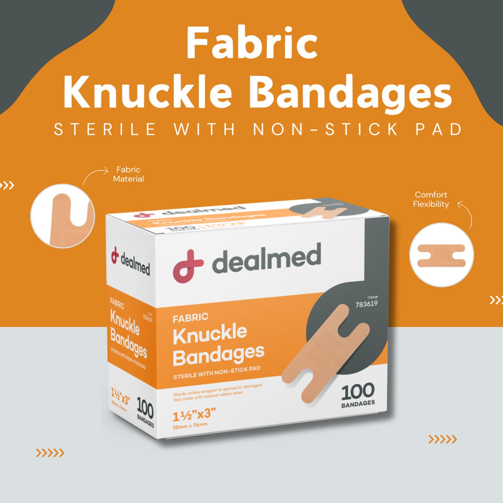 Dealmed Fabric Knuckle Flexible Adhesive Bandages - 100 Count (1 Pack) Bandages with Non-Stick Pad, Latex Free, Wound Care for F