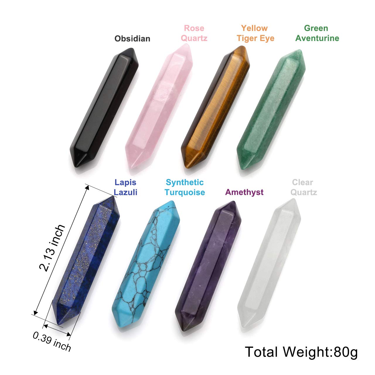 CrystalTears 3pcs Clear Quartz Healing Crystal Wands Hexagonal Double Terminated Crystal Points Prism Bar Polished Tumbled Stone