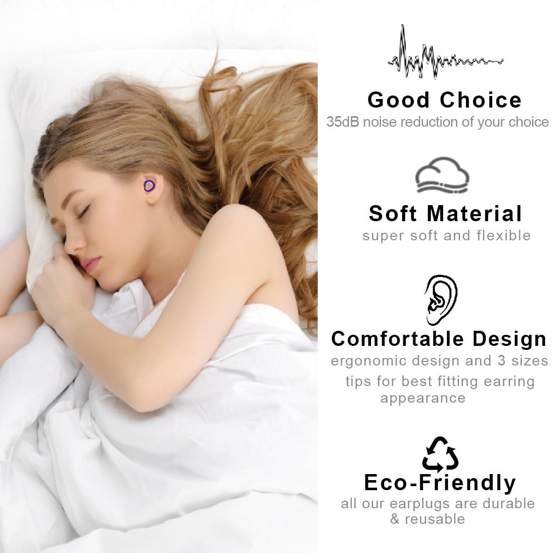 Ear Plugs for Sleeping, 1 Pair Ear Plugs for Sleeping Noise Cancelling 35dB Noise Reduction Earplugs Silicone Ear Plugs for Slee