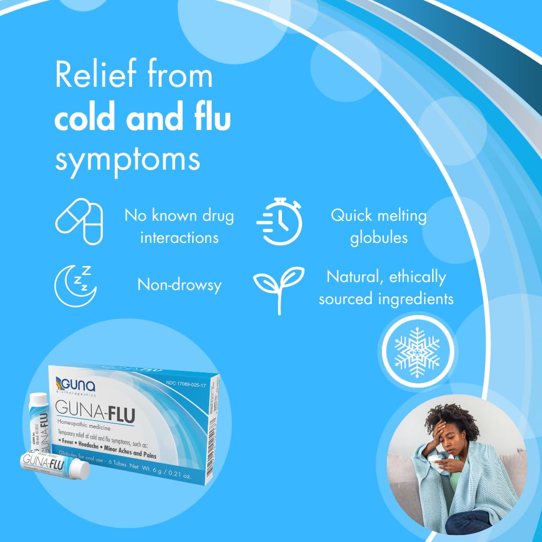 GUNA-Flu for Relief of Flu-Like Symptoms, Body Aches, Headache, Fever, Chills and Fatigue 6 Tubes