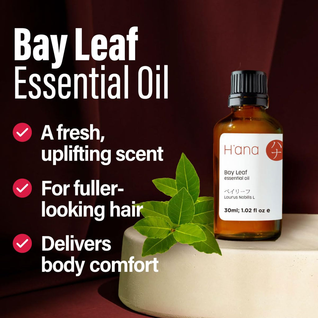 Hana Bay Leaf Essential Oil (1 Fl Oz) Bay Leaf Oil for Diffuser, Aromatherapy, Hair, Skin, Body, Massage & DIY with a Spicy, He