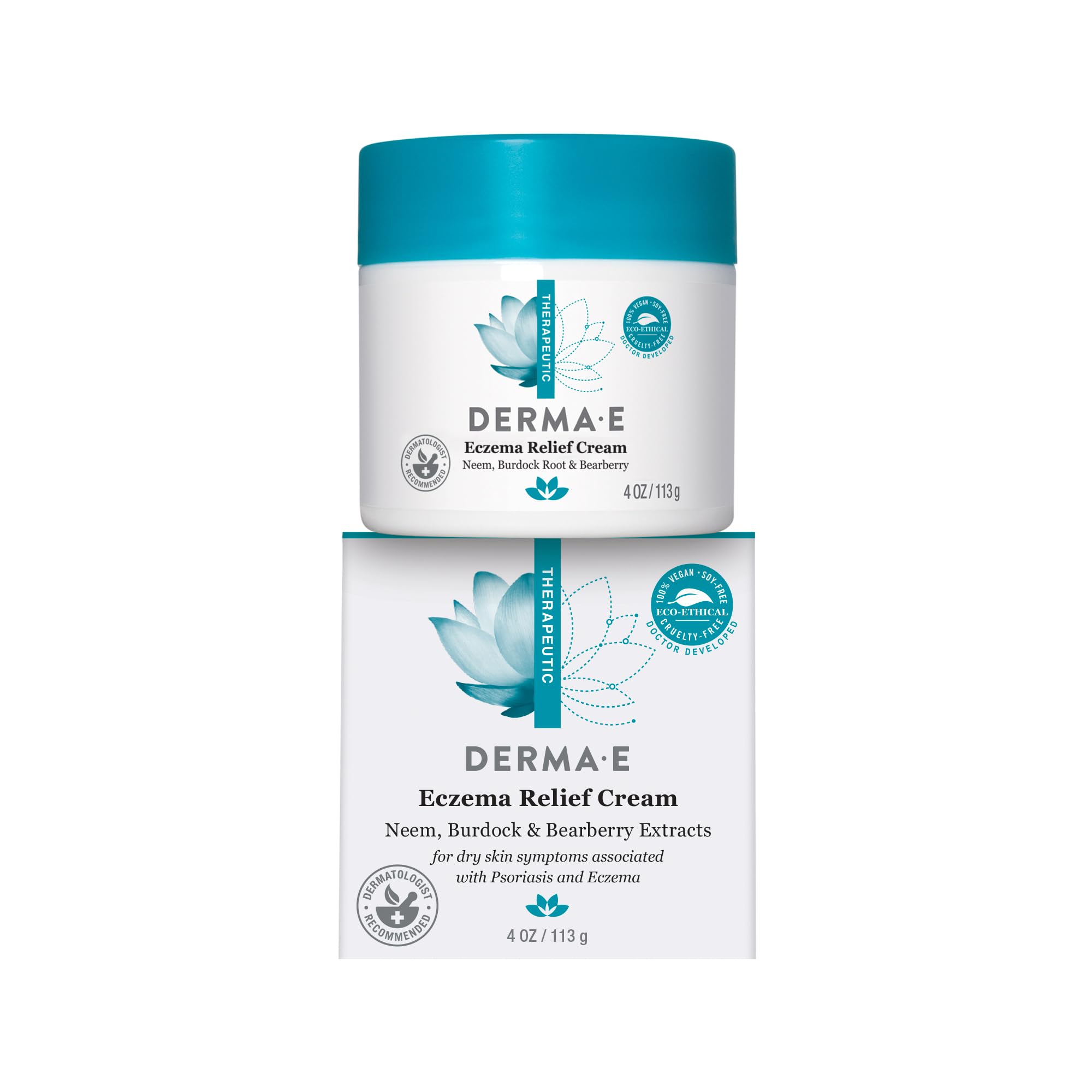 Derma E Eczema Relief Cream - All Natural Itch Relief - Soothing, Relieves Flaky, Scaly and Dry Skin - Antioxidant-Rich Topical 