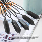 Runyangshi Black Obsidian Healing Crystal Pendants, Double Pointed Natural Crystal Quartz Necklace 6 Faceted Chakra Crystal Wand