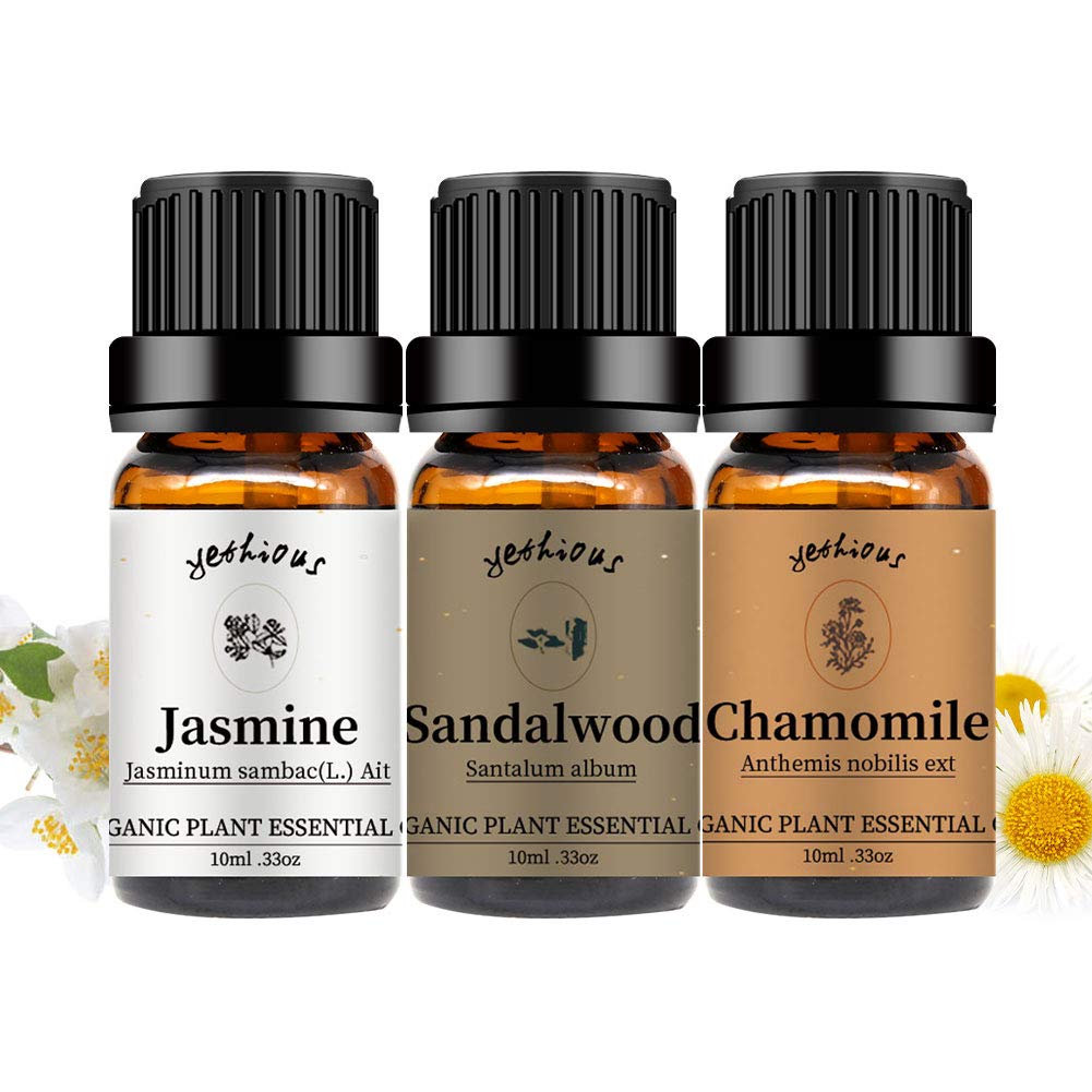 yethious Jasmine Chamomile Sandalwood Essential Oil Set Organic 100% Pure 3 Pack Chamomile Essential Oils for Aromatherapy & Dif