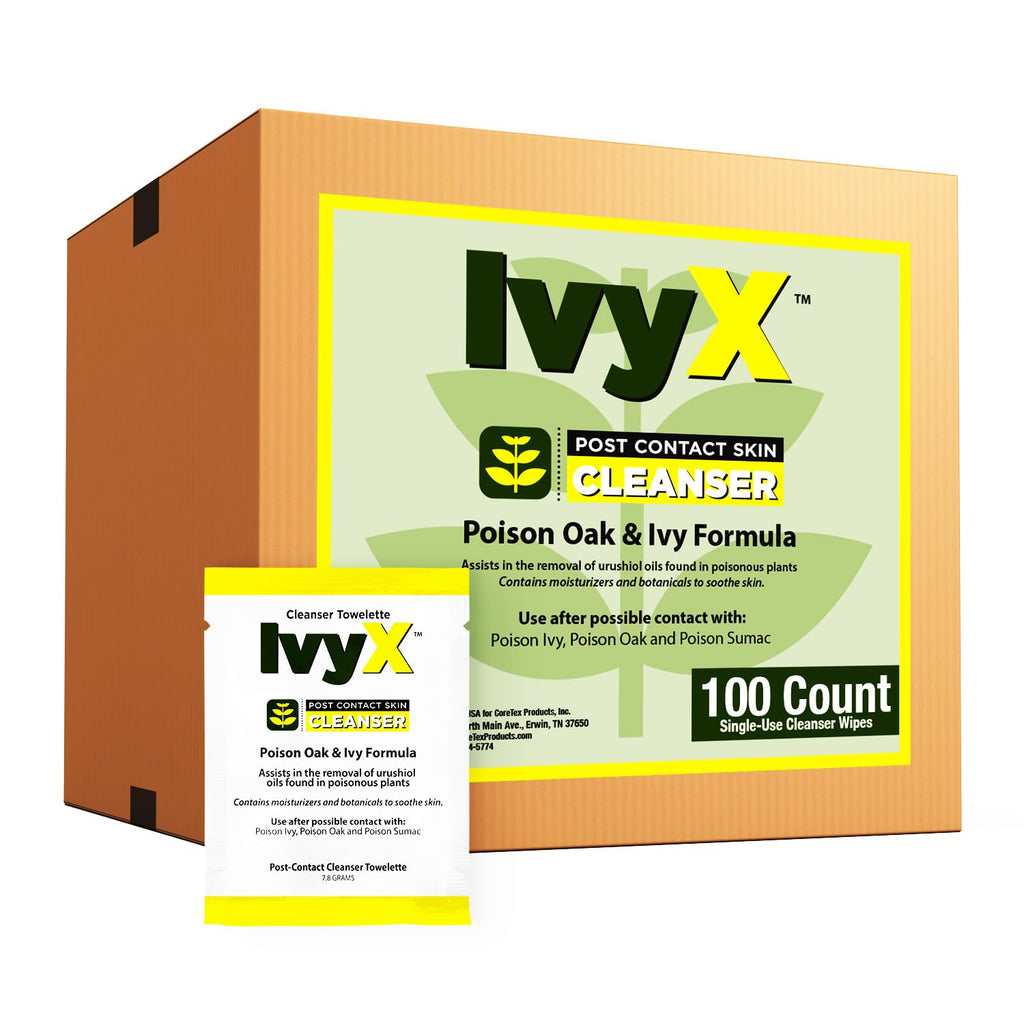 CoreTex Ivy X Post-Contact Poison Ivy Wipes - Pack of 100 Single-Use Treatment Wipes to Assist in Removal of Rashes - Also Works