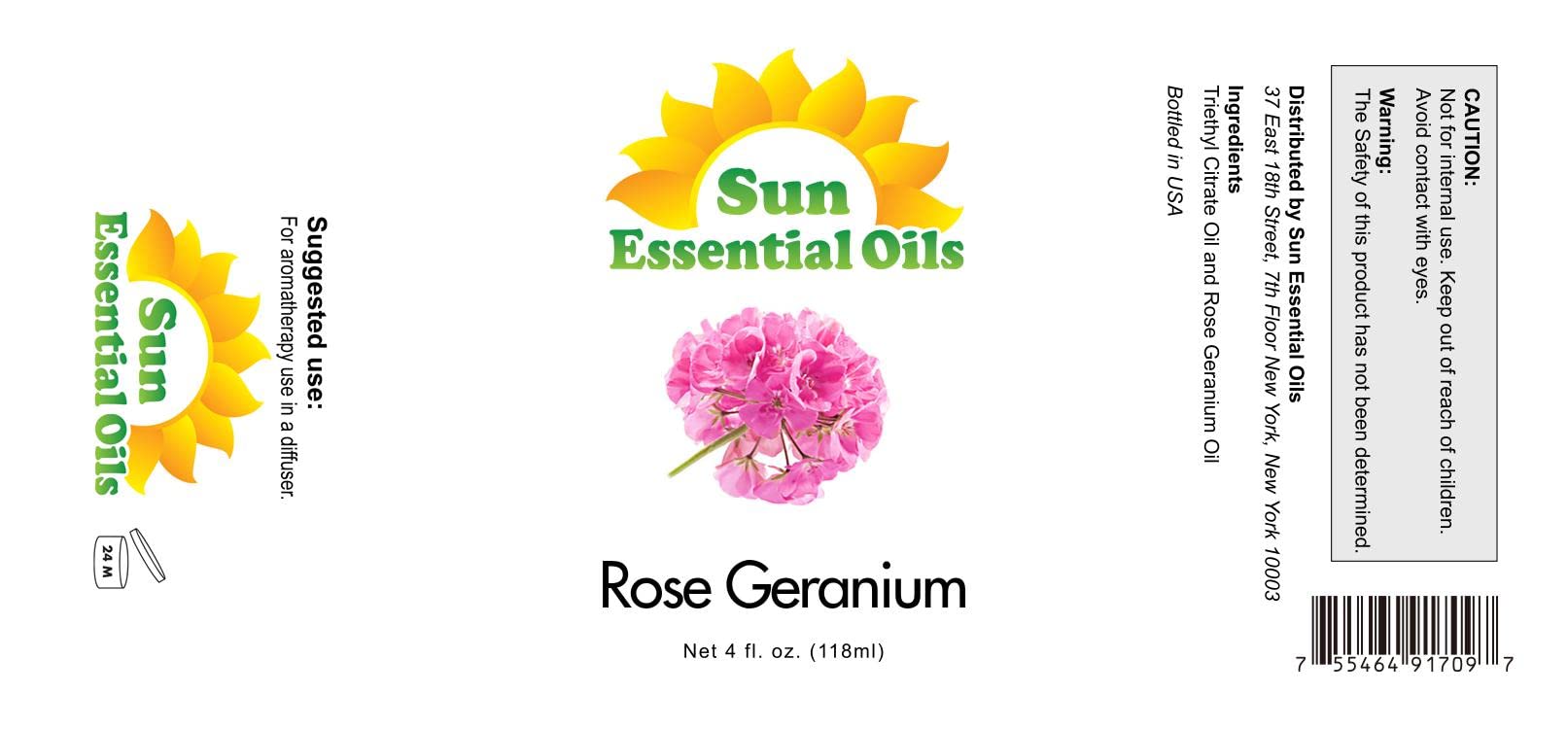 Sun Essential Oils 4oz - Rose Geranium Essential Oil - 4 Fluid Ounces - Rose and Geranium Essential Oil