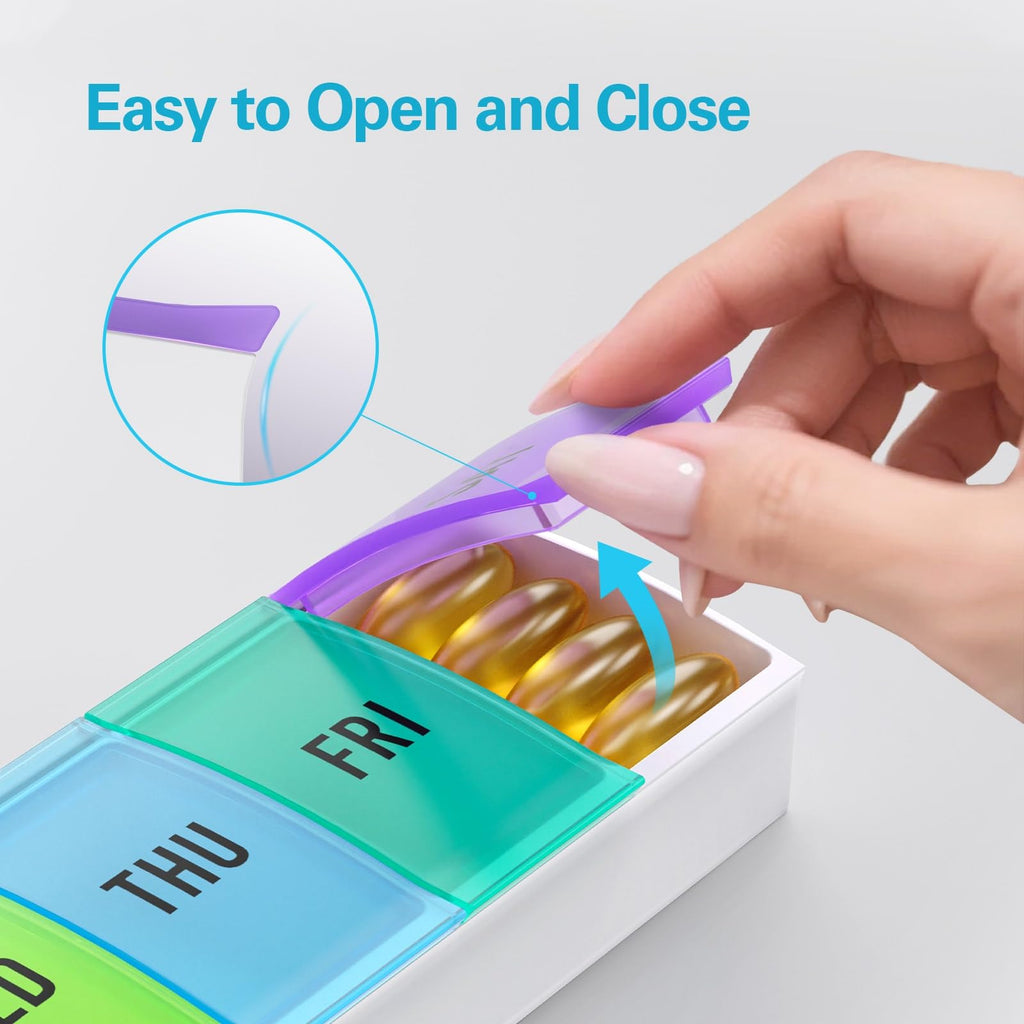 VVM Weekly Pill Organizer BPA-Free, Easy Open Pill Box 7 Day with Secure Closure, Medicine Pill Organizer for Users with Arthrit