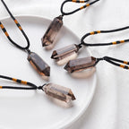 Runyangshi Smoky Quartz Healing Crystal Pendants, Double Pointed Natural Crystal Quartz Necklace 6 Faceted Chakra Crystal Wand S