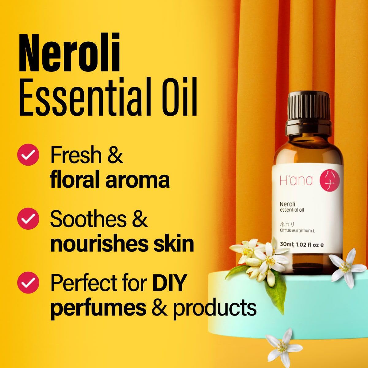 Hana Neroli Essential Oil for Diffuser - 100% Natural Fragrance Neroli Oil for Skin - Neroli Essential Oil for Aromatherapy, Soa