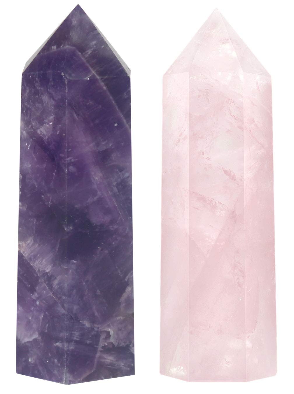 Luckeeper Healing Crystal Wands  2 Amethyst Crystal, Rose Quartz Crystal Points 6 Faceted Reiki Chakra Meditation Therapy
