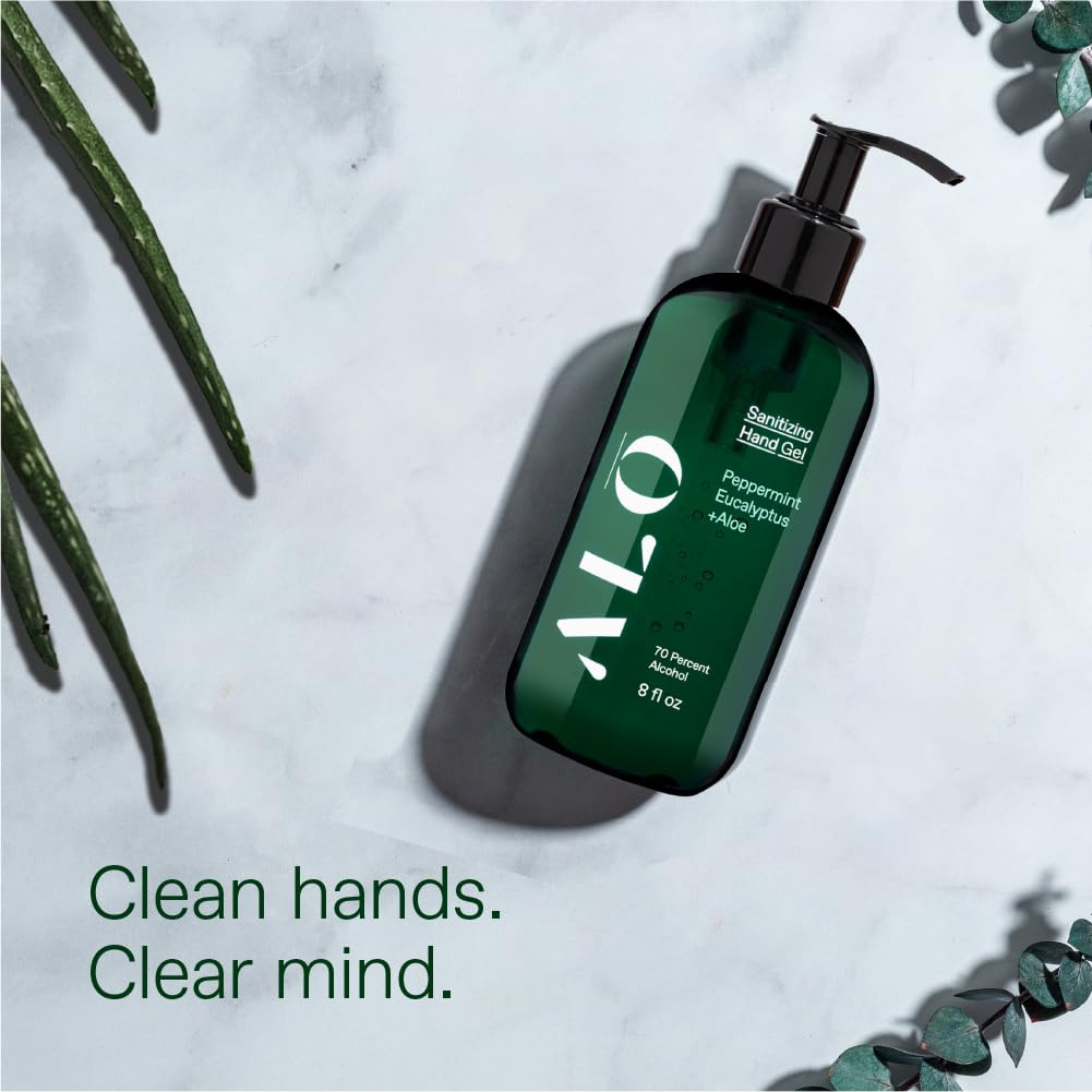 ALOH Sanitizing Hand Gel 2-pack | Peppermint Eucalyptus + Aloe | 70% Alcohol Hydrating Hand Sanitizer Gel with Essential Oil, fo