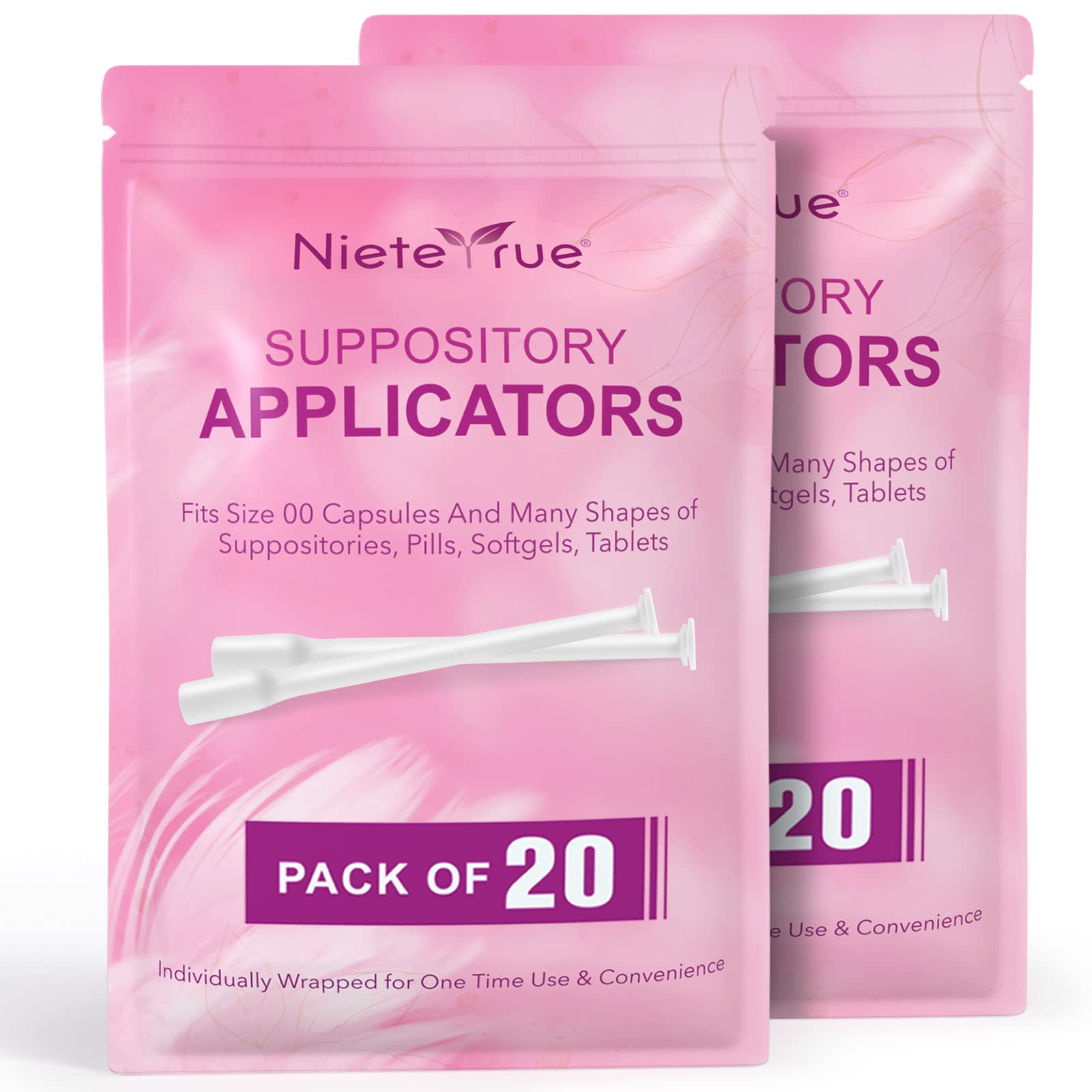 Nieteyrue (40 Packs) Disposable Vaginial Applicators Individually Wrapped Hygienic Fit to Size 00 Cap-sules and Many Shapes of S