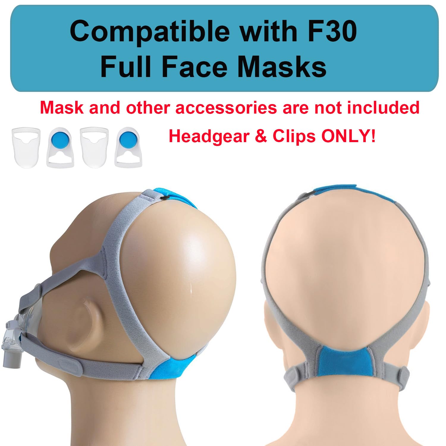 2-Pack Headgear Compatible with Airfit F30 CPAP Mask, Headgear Strap Replacement for Resmed F30, Adjustable Headband with 4 Clip