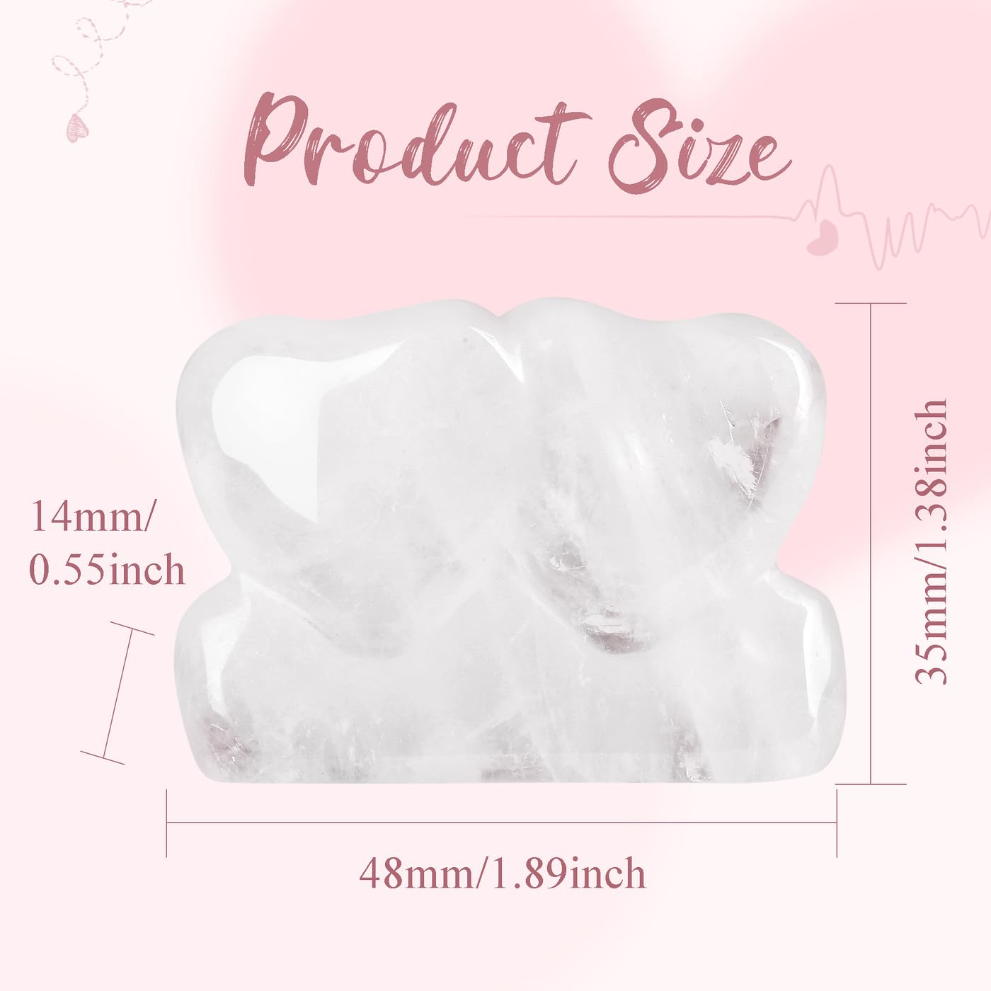 ZHIYUXI 1.8'' Clear Quartz Crystal Double Heart Stone Healing Crystal Heart Shaped Rock for Desk Decor Healing Crystals Polished