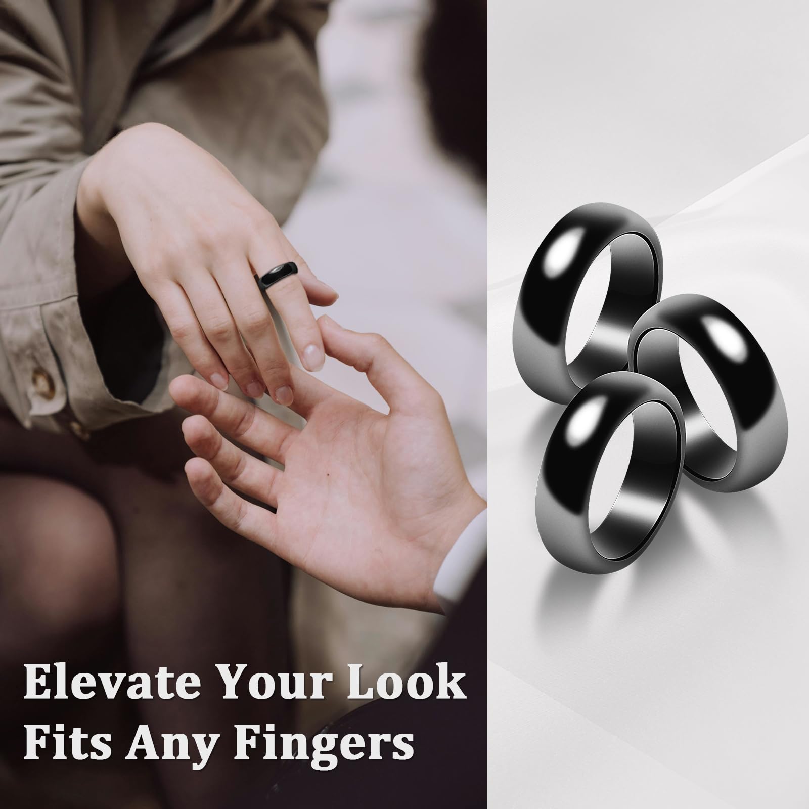 Fashtour Genuine Magnetic Hematite Rings, 3 per Order, Black Hematite Rings, Magnetic Ring, for Men and Women, for Anxiety Balan