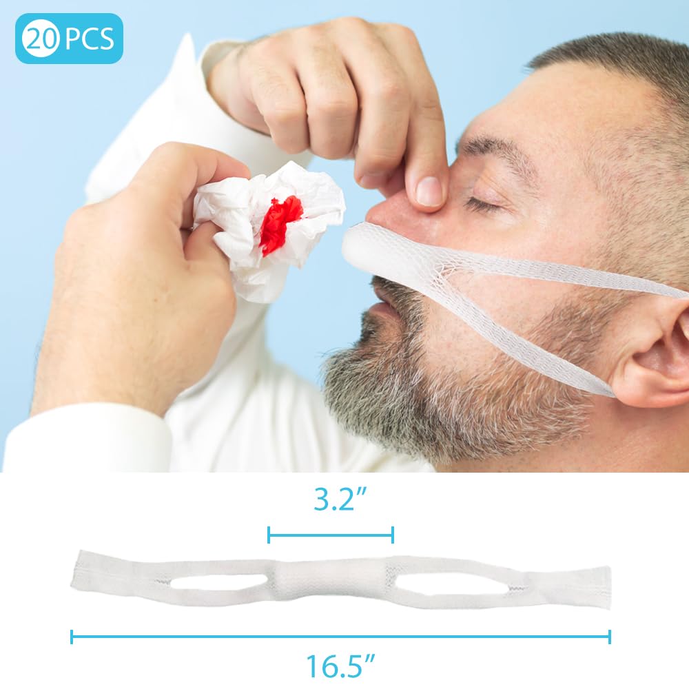 20 PCS Nasal Dressing Holders - Elastic External Nose Mesh Wound Bandage, Nasal Packing Retainers with Cotton Core, Post-Op Supp