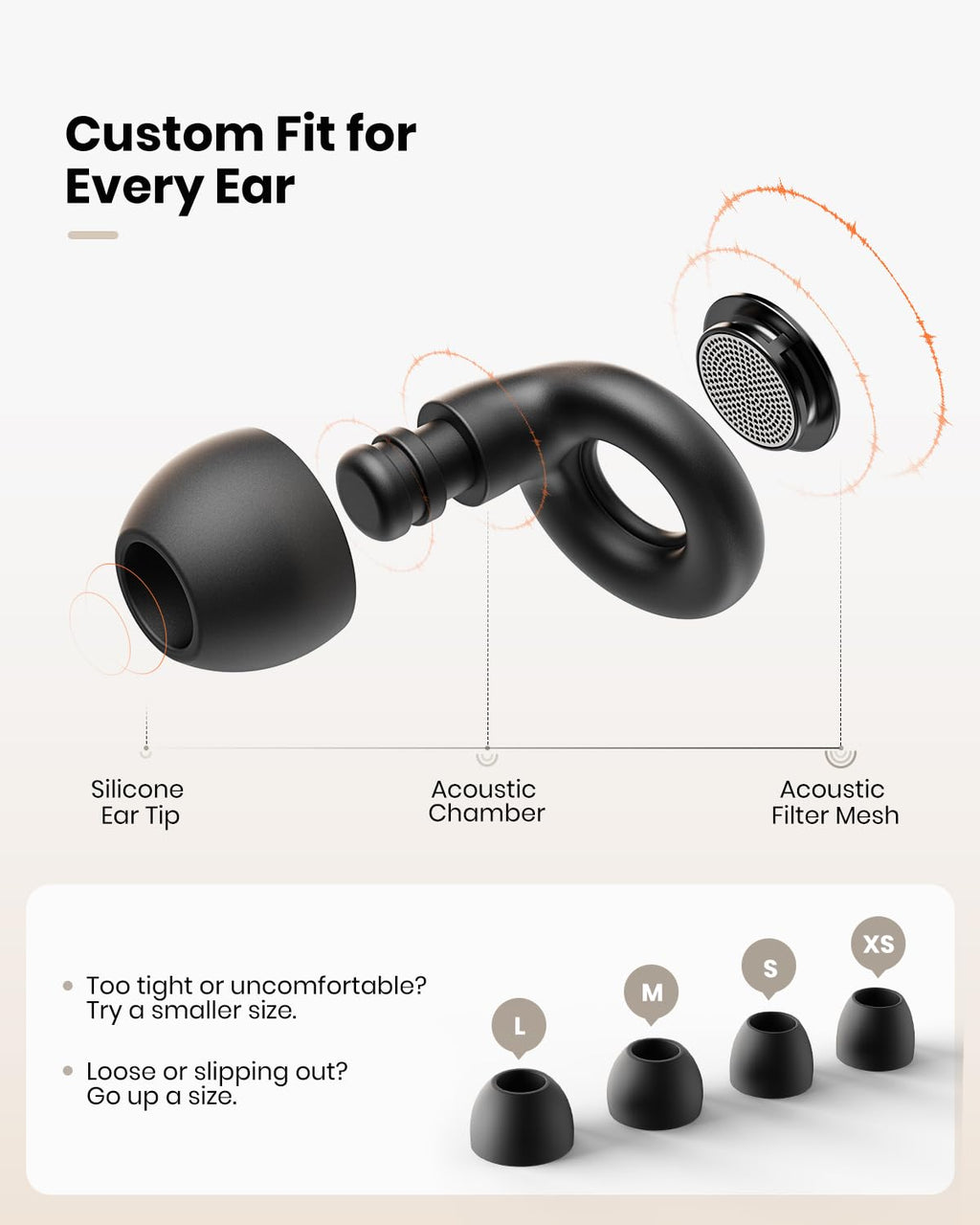 Ear Plugs for Sleeping Noise Cancelling, Hearing Protection Reusable Earplugs with 25dB Noise Reduction, 4 Sizes and Silicone Co