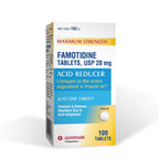 Glenmark Original Strength Famotidine Tablets, 20 mg, Acid Reducer for Heartburn Relief, 100 Count
