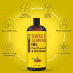 Seven Minerals, Pure Cold Pressed Sweet Almond Oil - Big 32 fl oz Bottle - Unrefined &100% Natural - For Skin & Hair, with No Ad