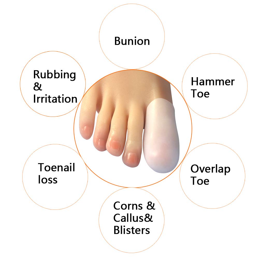 Hoogoo 10 Pack Big Toe Caps and Protectors, Gel Toe Covers, Protect Toe from Rubbing, Ingrown Toenails, Corns, Blisters, Hammer
