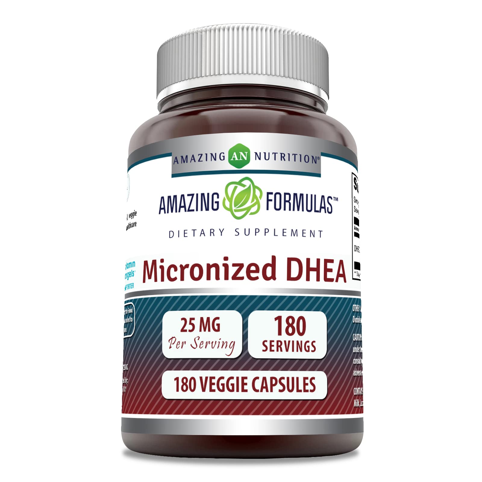 Amazing Formulas Micronized Dhea 25Mg 180 Veggie Capsules Supplement | Non-Gmo | Gluten Free | Made In Usa | Ideal For Vegetaria