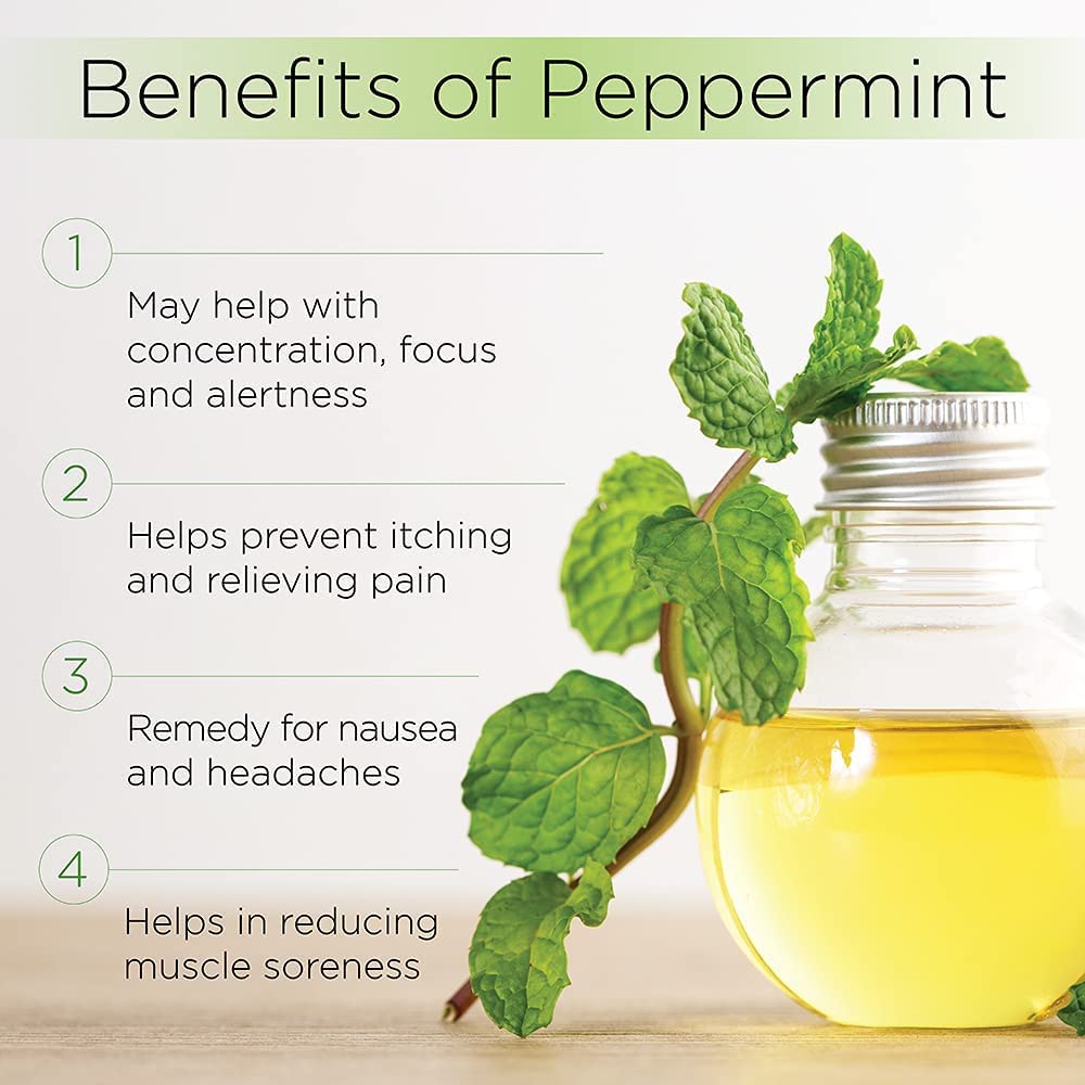 Radha Beauty Peppermint Essential Oil 4 oz - 100% Pure & Therapeutic Grade, Steam Distilled for Aromatherapy, Fresh Minty Scent,