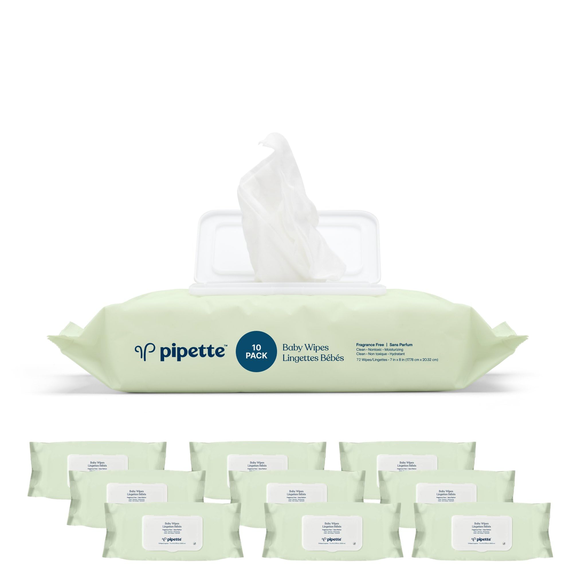 Pipette Baby Wipes | Natural Plant-Derived Fibers | Unscented, Water-Based & Alcohol-Free for Sensitive Skin | Newborn Essential