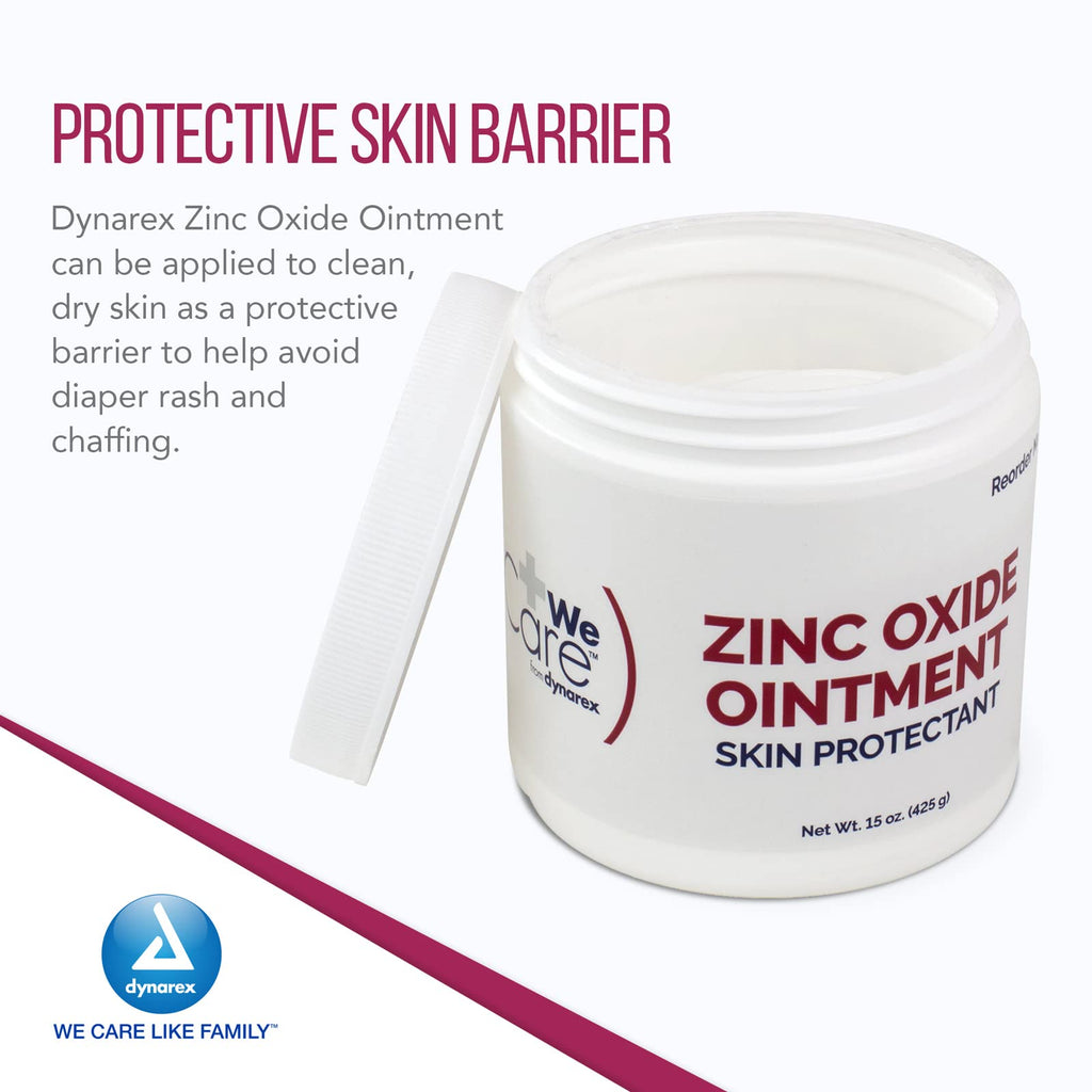 Dynarex 1192 Zinc Oxide Ointment, Soothes, Prevents, White, 15 oz. Jar, Pack of 12