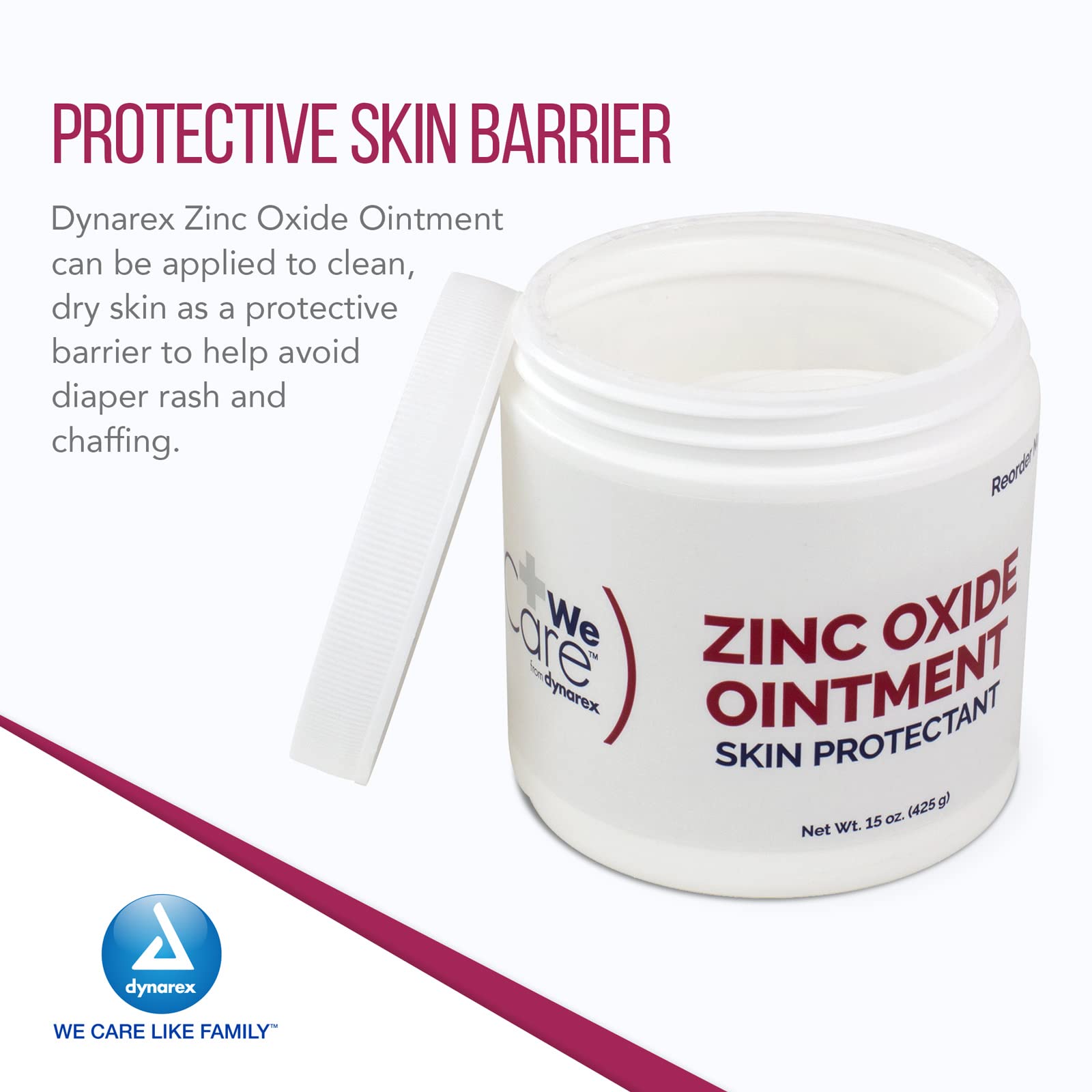 Dynarex 1192 Zinc Oxide Ointment, Soothes, Prevents, White, 15 oz. Jar, Pack of 12