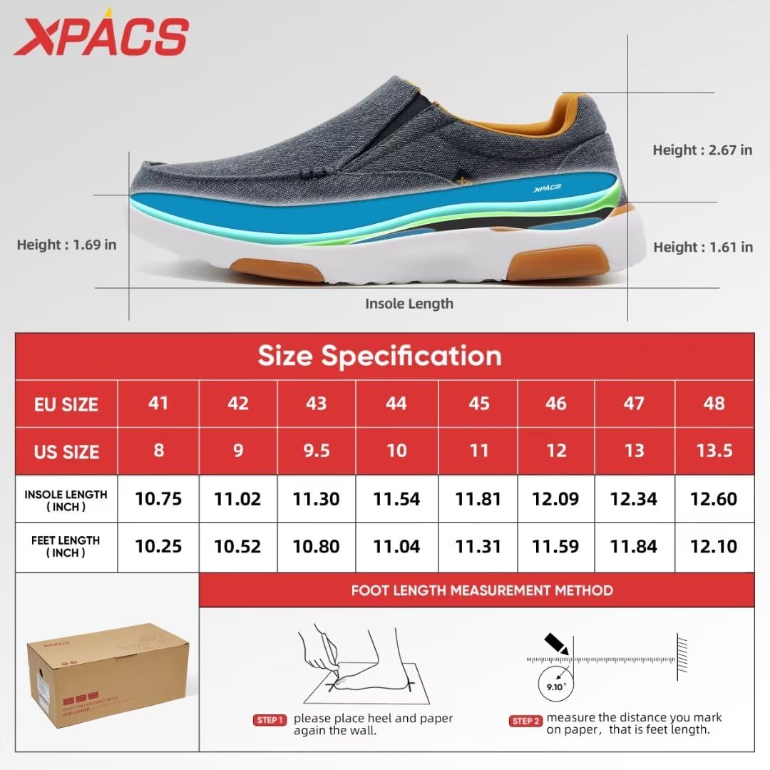 XPACS Classic Outdoor Hanging Out Slip-On Shoes for Mens, Ultra Elegant Orthopedic Loafers for Plantar Fasciitis Relief, Durable