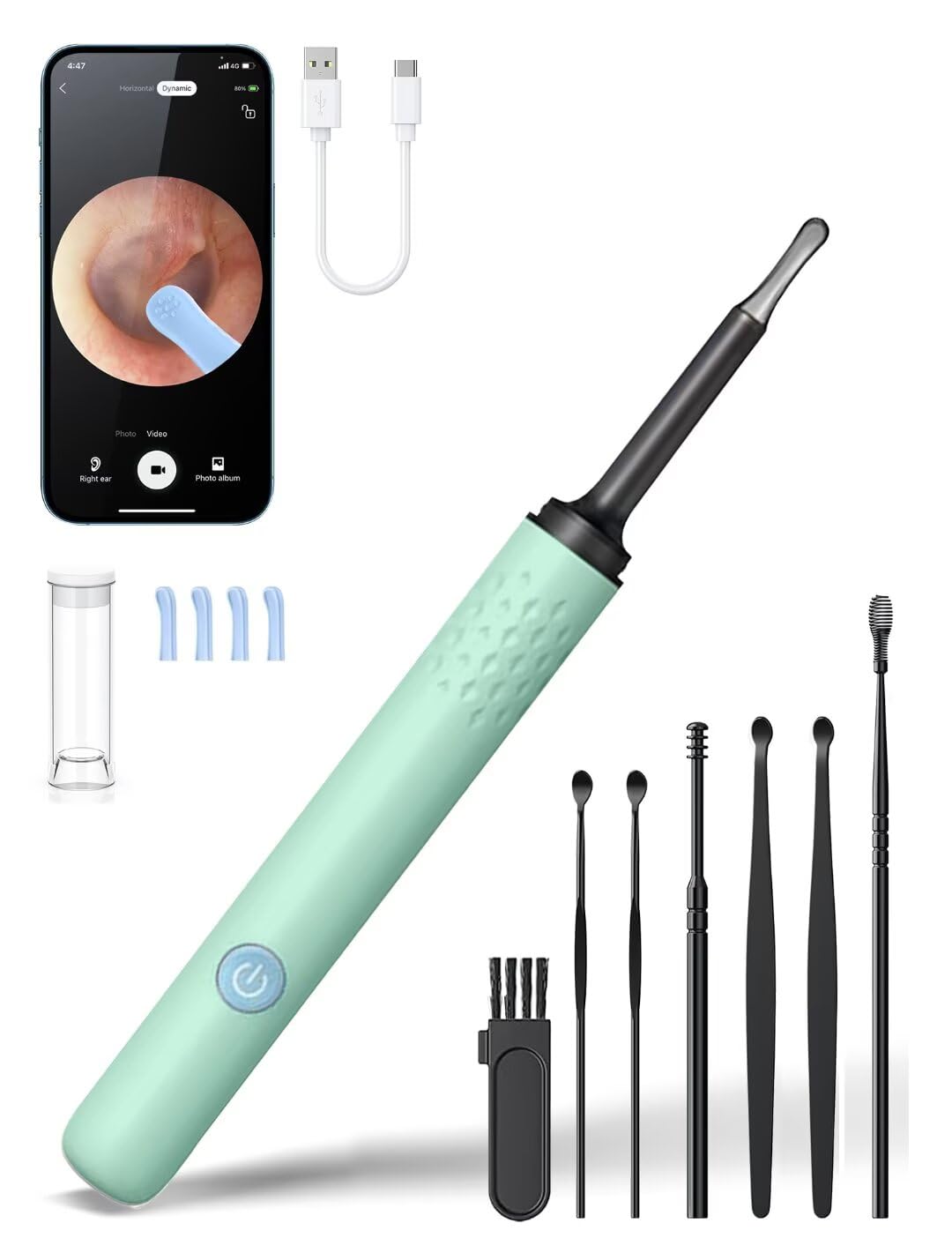 Ear Wax Removal Tool Camera - Ear Cleaner with 1080P HD Camera, Otoscope with Light, Earwax Removal Kit with 4 Replacement Tips 