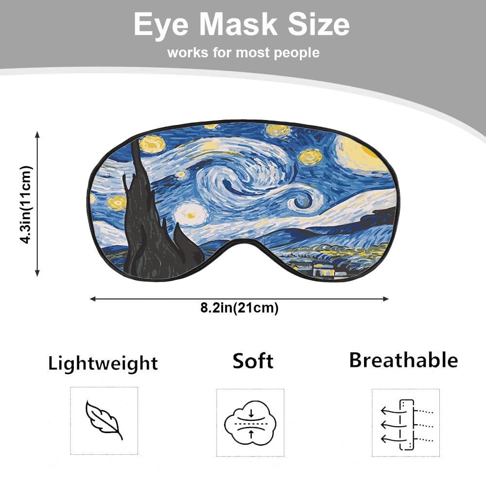 NOHSHE Starry Sky Sleep Eye Mask Eye Cover Van Gogh Night Sky Moon Tree Village Silk Eye Mask for Sleeping with Adjustable Strap