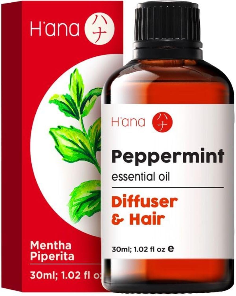 Hana Peppermint Essential Oil - 100% Pure and Natural Peppermint Oil for Hair, Skin, and Diffusing - with a Cool, Fresh Sensati