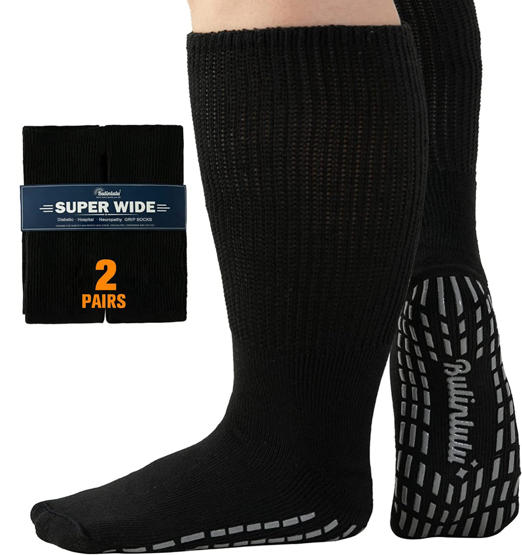 Bulinlulu Extra Wide Socks for Swollen Feet-2 Pairs Extra Wide Diabetic Socks for Men,Non Slip Hospital Bariatric Socks Edema So