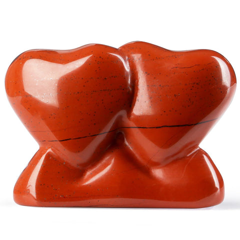 ZHIYUXI 1.8'' Red Jasper Crystal Double Heart Stone Healing Crystal Heart Shaped Rock for Desk Decor Healing Crystals Polished R