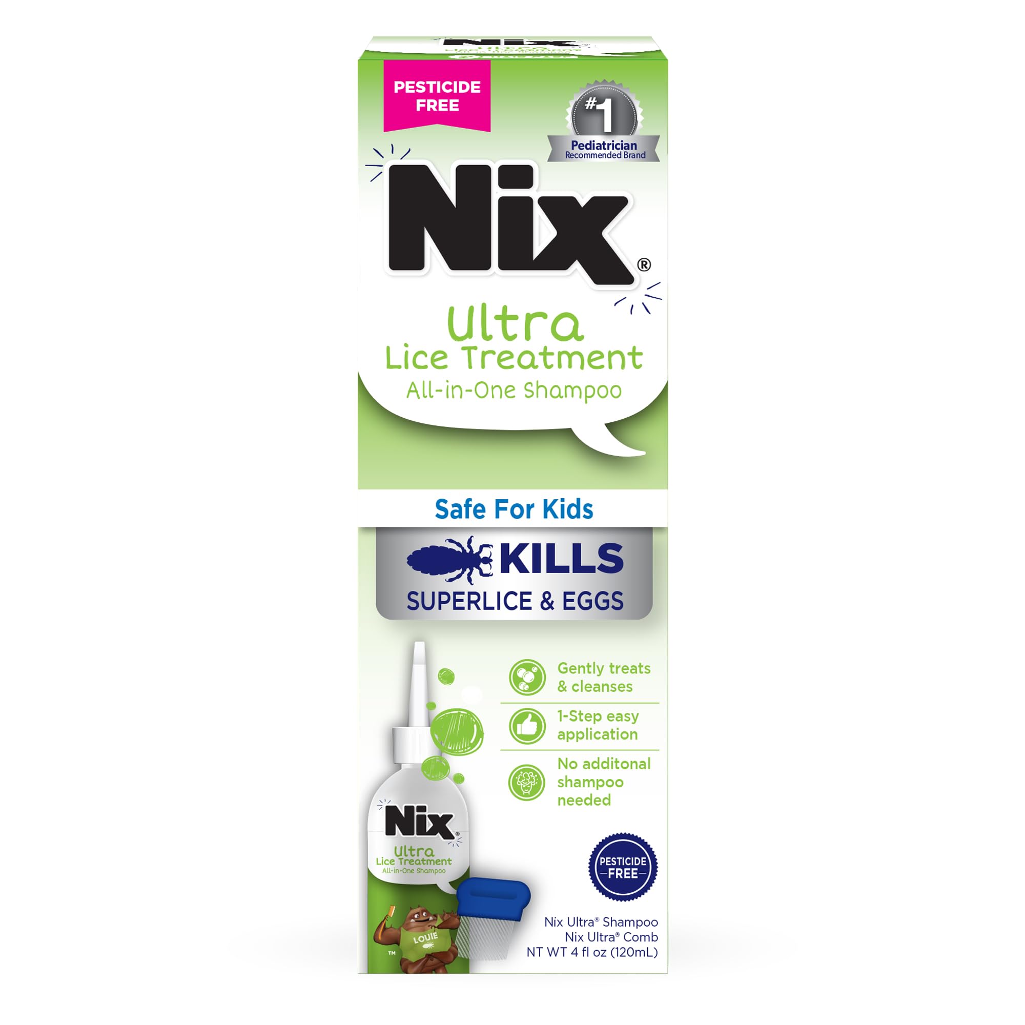 Nix Ultra Superlice Treatment, All-in-One Shampoo, 3 fl oz & Lice Removal Comb