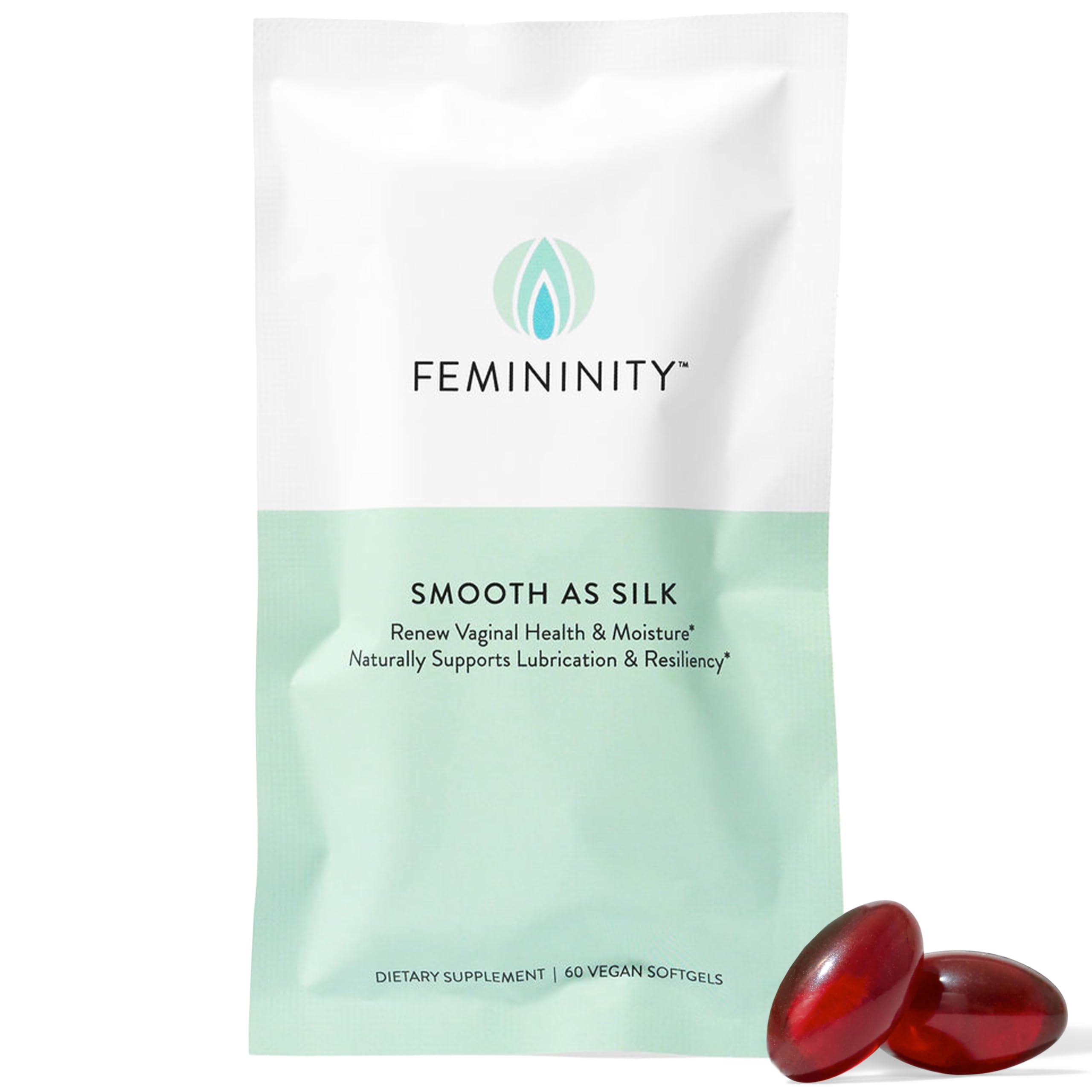 Femininity Smooth as Silk 30-Day Refill for Vaginal Dryness (60 Softgels) - Sea Buckthorn Oil with 365mg Omega 7 + Omega 3 and O