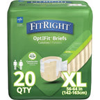 FitRight OptiFit Extra Adult Briefs with Tabs, Moderate Absorbency, X-Large, 57-66, 4 Packs of 20 (80 total)