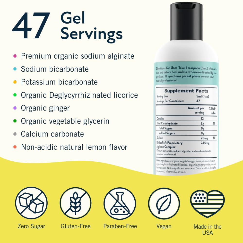 RefluxRaft Acid Reflux Therapy with Organic Alginate, Rapid & Long Lasting Gerd, LPR & Digestion Symptom Support, Zero Sugar, Gl