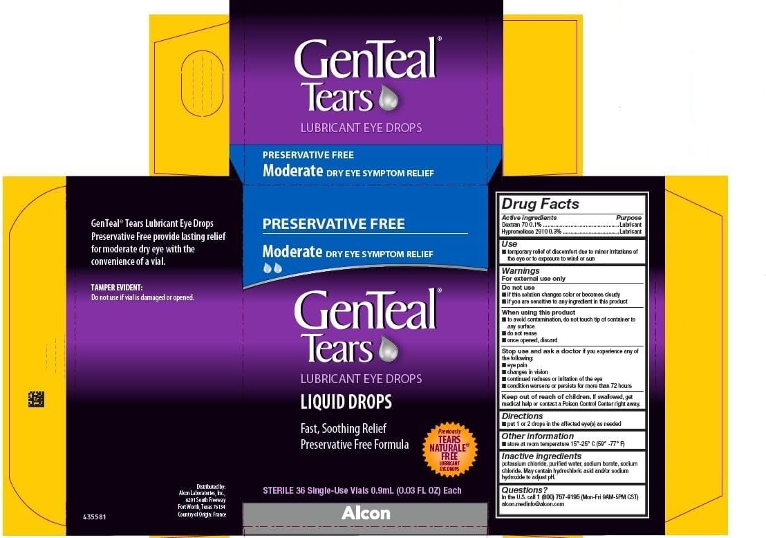 GenTeal Tears Lubricant Eye Drops, Moderate Liquid Drops, SingleUse Vials,1 pack of 36 ct , 0.03 Fl Oz