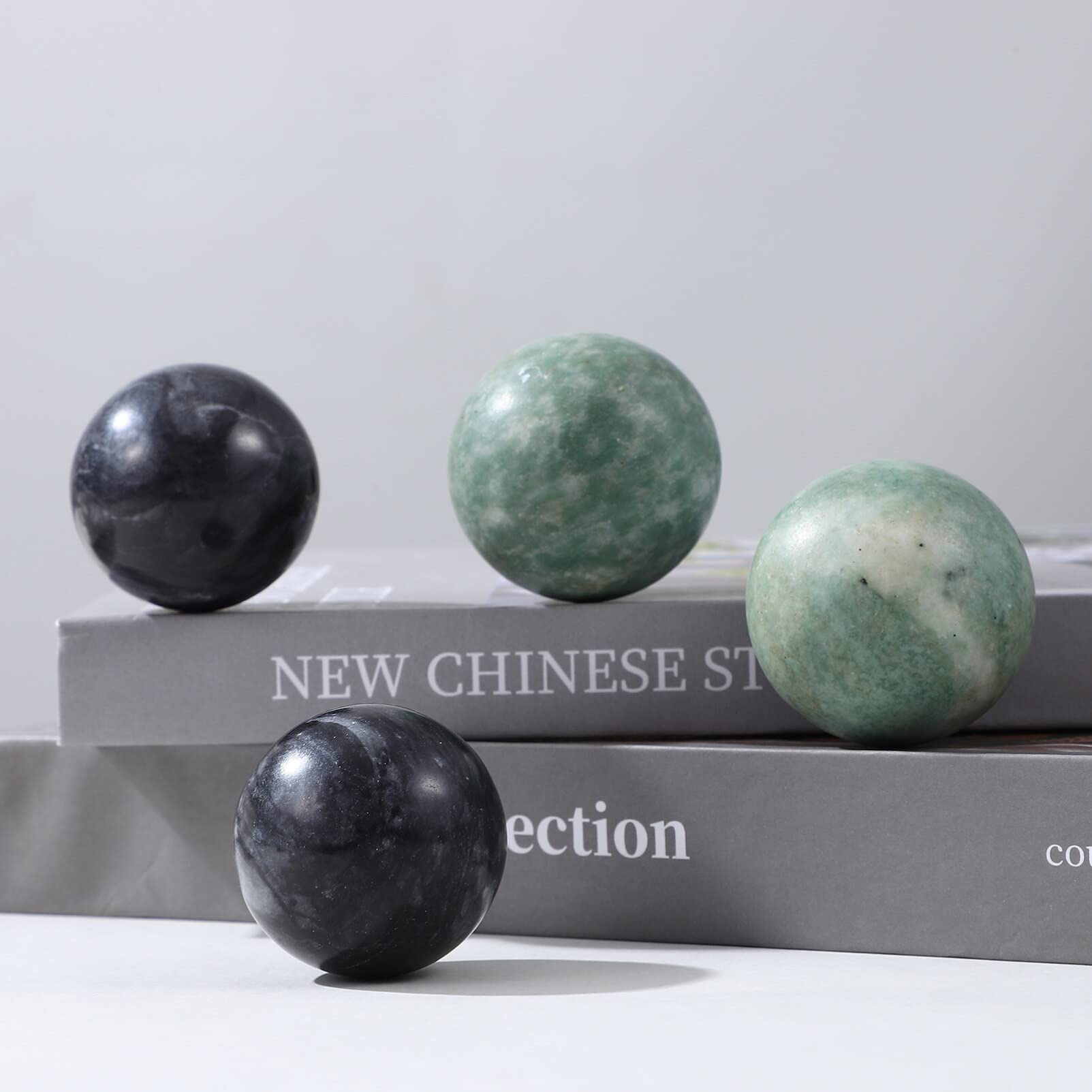 MAGICLULU 4Pcs Solid Baoding Balls Chinese Health Exercise Massage Balls Marble Stone Massage Baoding Balls for Hand Muscle Exer