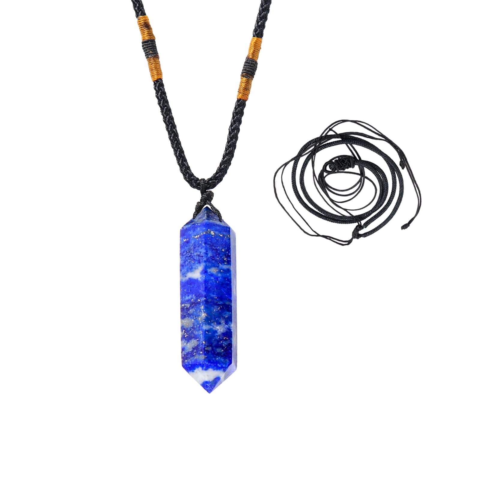 Runyangshi Blue Lapis Lazuli Healing Crystal Pendants, Double Pointed Natural Crystal Quartz Necklace 6 Faceted Chakra Crystal W