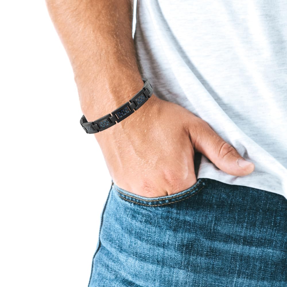 Willis Judd Mens Blue Carbon Fiber Titanium Magnetic Bracelet Adjustable