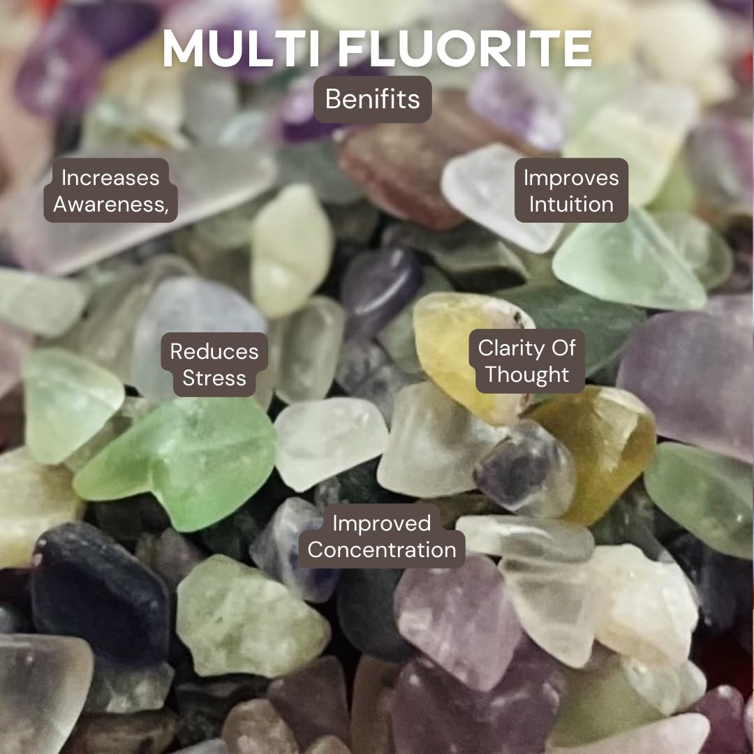 Indian Consigners Natural Crushed Polished Tumbled Gem Stone Chips, Decoration & Healing Crystals (Multi Fluorite)