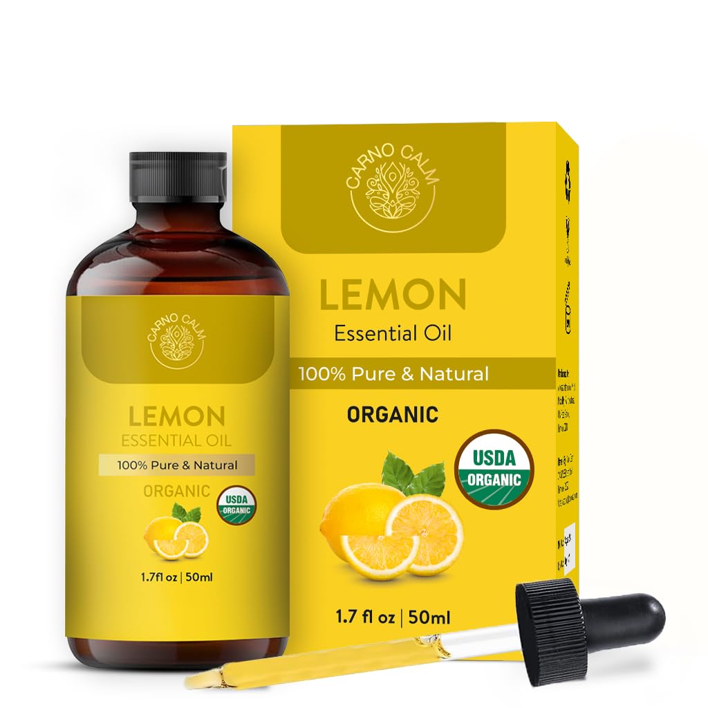 Carno Calm Lemon Essential Oil | USDA Certified Organic Lemon Oil | | for Skin and Hair | for Aromatherapy and Diffuser | DIY Us