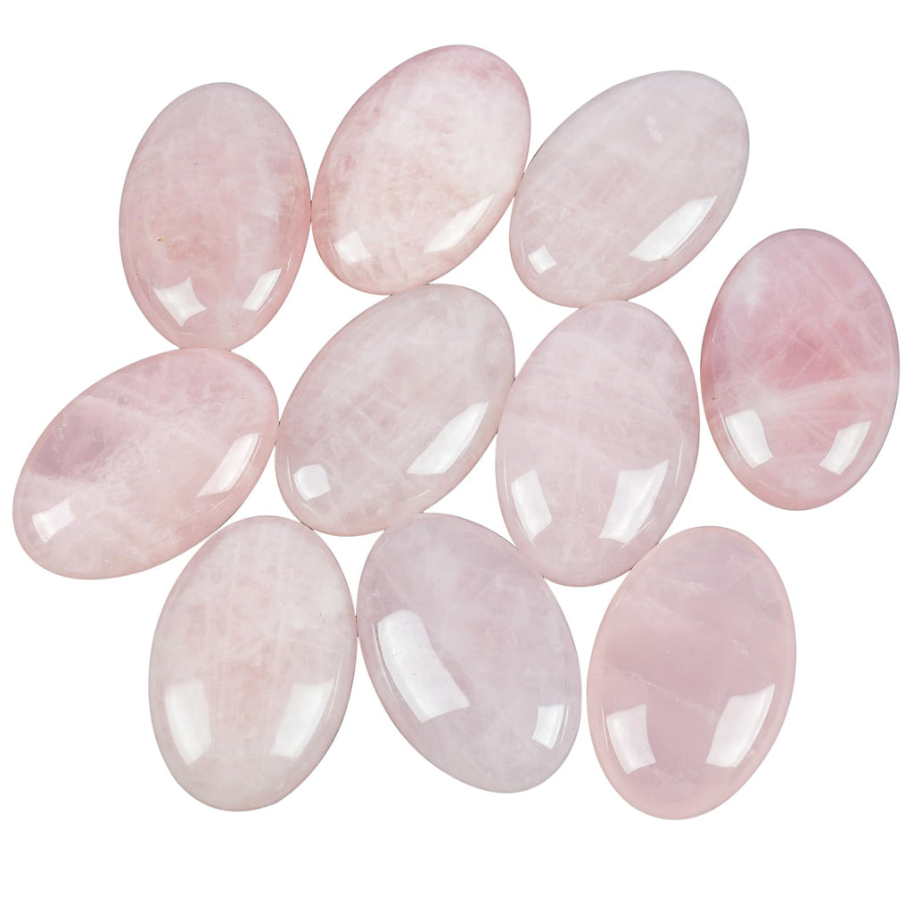 Loveliome Natural Rose Quartz Oval Polished Worry Stones, Healing Crystal Indoor Fountain Stones Massage Energy Anxiety Relief I