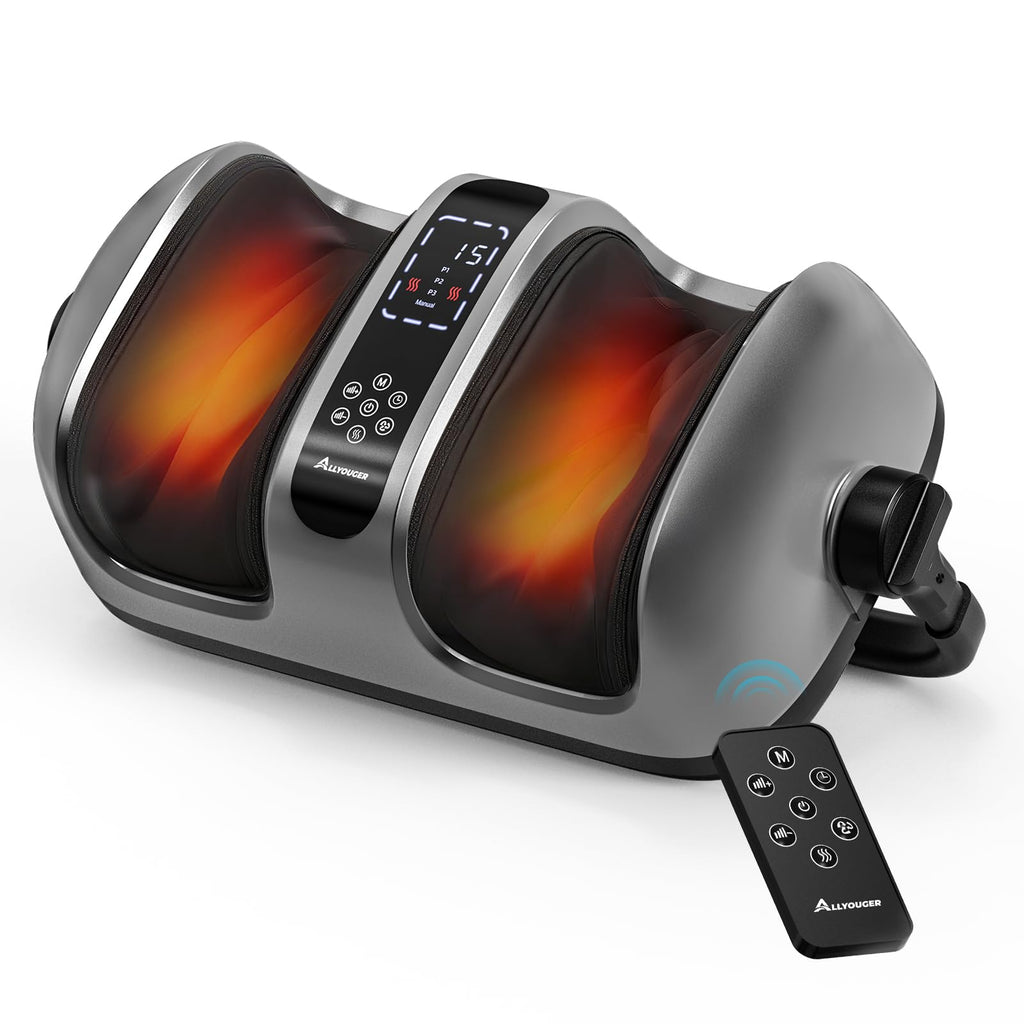 ALLYOUGER Foot Massager with Heat - Shiatsu Deep Kneading Machine for Plantar Fasciitis, Neuropathy & Circulation - 5 Intensitie